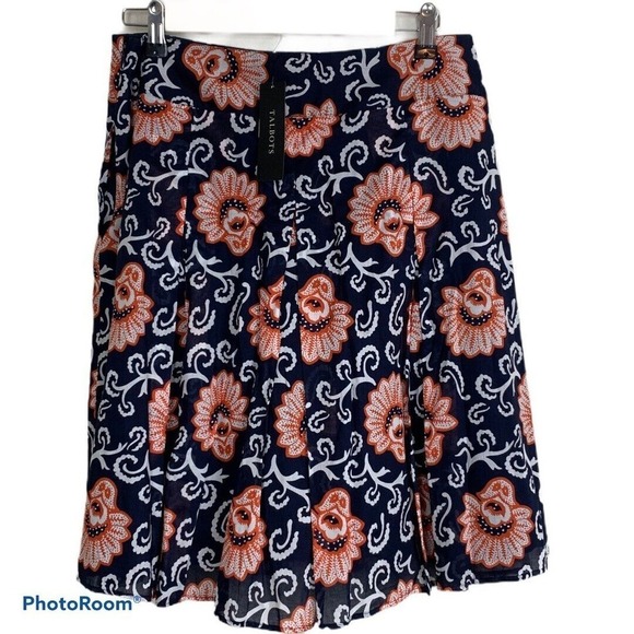 NWT Talbots Size 4 Floral‎ A-Line Skirt Blue Orange Lined - Picture 1 of 6